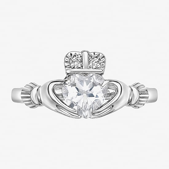 Womens Diamond Accent Lab Created White Sapphire Sterling Silver Claddagh Claddagh Cocktail Ring