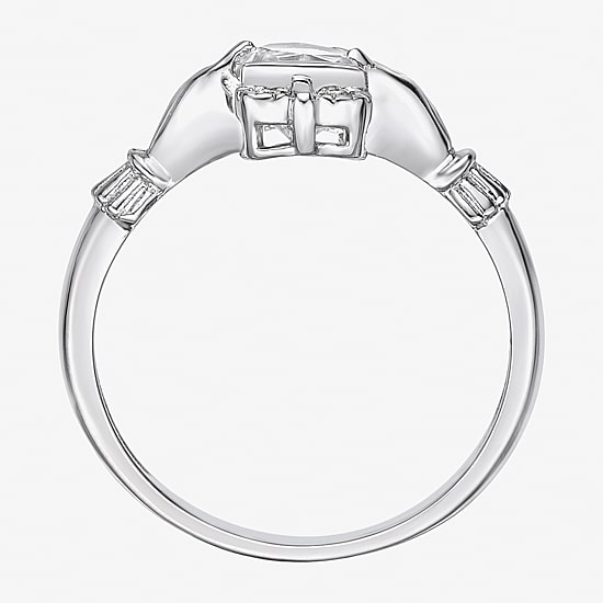 Womens Diamond Accent Lab Created White Sapphire Sterling Silver Claddagh Claddagh Cocktail Ring