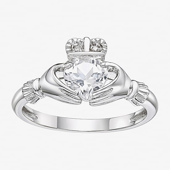 Womens Diamond Accent Lab Created White Sapphire Sterling Silver Claddagh Claddagh Cocktail Ring