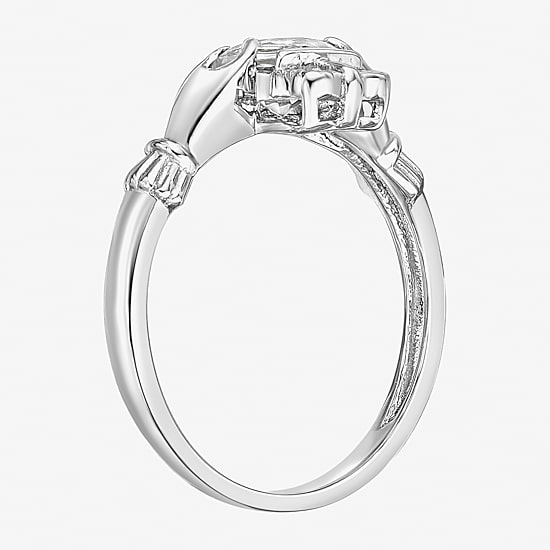 Womens Diamond Accent Lab Created White Sapphire Sterling Silver Claddagh Claddagh Cocktail Ring