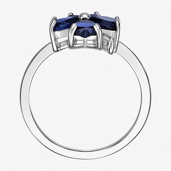 Womens Lab Created Blue Sapphire Sterling Silver Flower Cocktail Ring