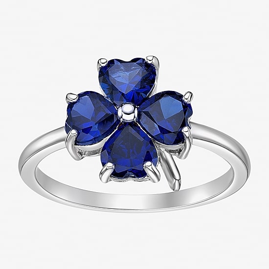 Womens Lab Created Blue Sapphire Sterling Silver Flower Cocktail Ring