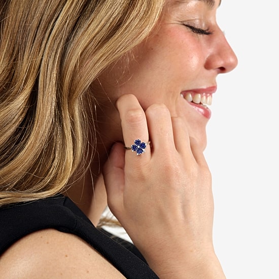 Womens Lab Created Blue Sapphire Sterling Silver Flower Cocktail Ring