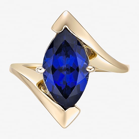 Womens Lab Created Blue Sapphire 18K Gold Over Silver Marquise Cocktail Ring