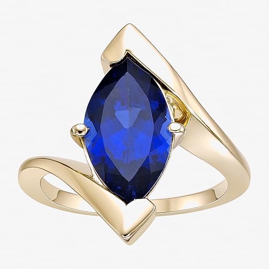 Womens Lab Created Blue Sapphire 18K Gold Over Silver Marquise Cocktail Ring