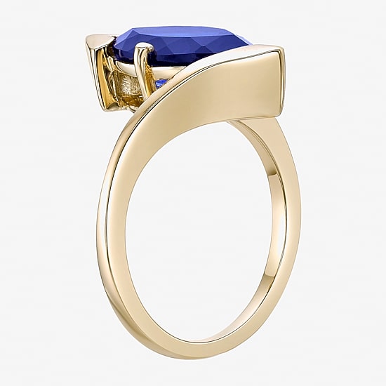 Womens Lab Created Blue Sapphire 18K Gold Over Silver Marquise Cocktail Ring