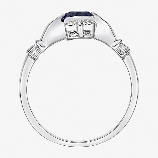 Womens Diamond Accent Lab Created Blue Sapphire Sterling Silver Claddagh Claddagh Cocktail Ring
