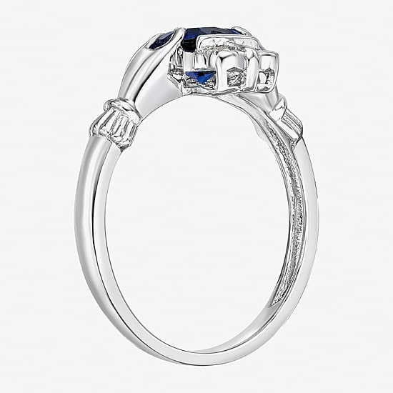 Womens Diamond Accent Lab Created Blue Sapphire Sterling Silver Claddagh Claddagh Cocktail Ring
