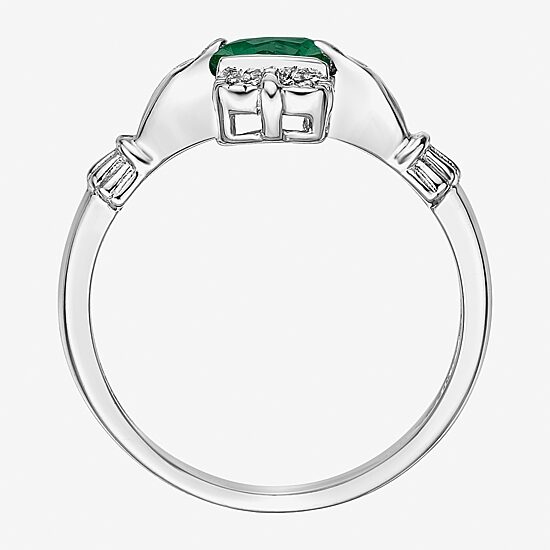 Womens Diamond Accent Lab Created Green Emerald Sterling Silver Claddagh Claddagh Cocktail Ring