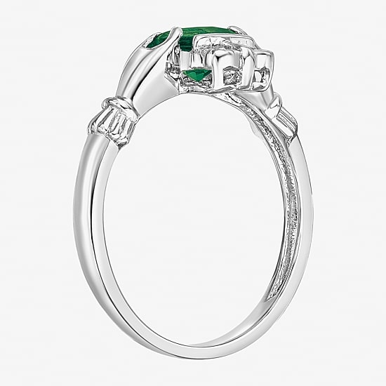Womens Diamond Accent Lab Created Green Emerald Sterling Silver Claddagh Claddagh Cocktail Ring