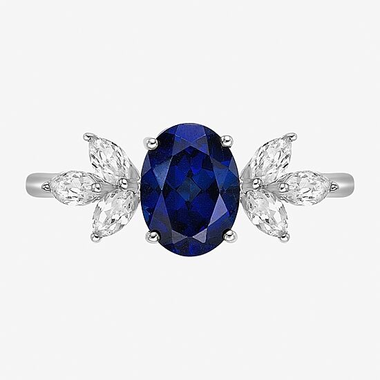 Womens Lab Created Blue Sapphire Sterling Silver Oval Cocktail Ring