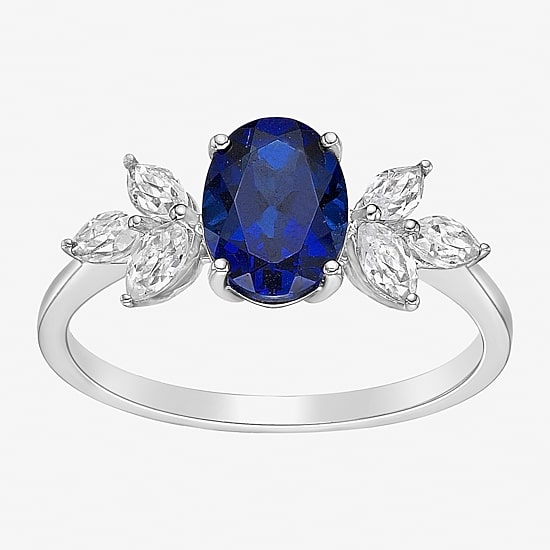 Womens Lab Created Blue Sapphire Sterling Silver Oval Cocktail Ring