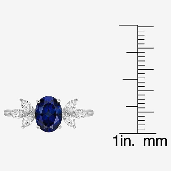Womens Lab Created Blue Sapphire Sterling Silver Oval Cocktail Ring