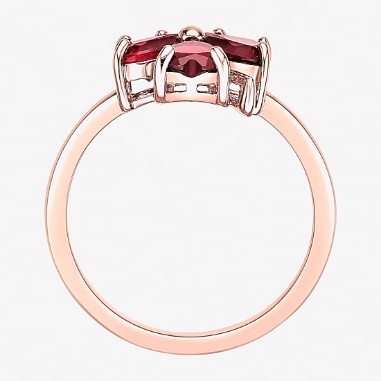 Womens Lab Created Red Ruby 18K Gold Over Silver Flower Cocktail Ring