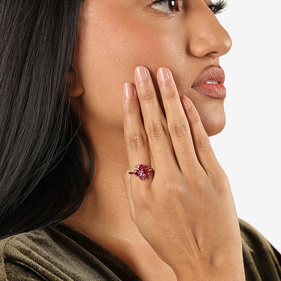 Womens Lab Created Red Ruby 18K Gold Over Silver Flower Cocktail Ring