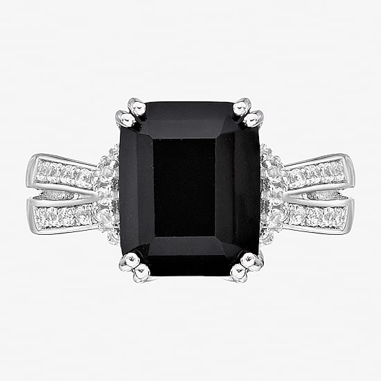 Womens Genuine Black Onyx Sterling Silver Cocktail Ring