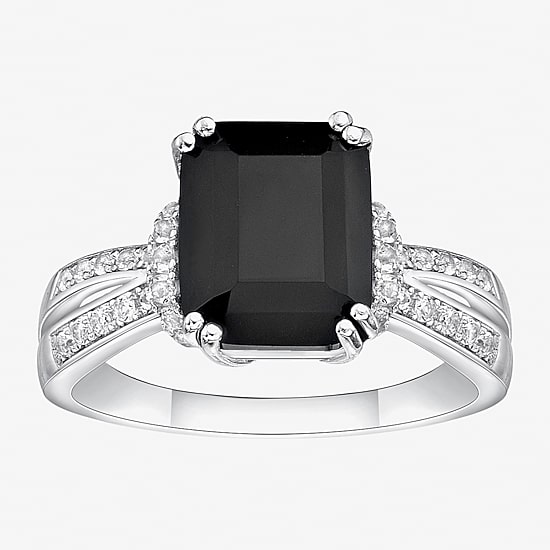 Womens Genuine Black Onyx Sterling Silver Cocktail Ring