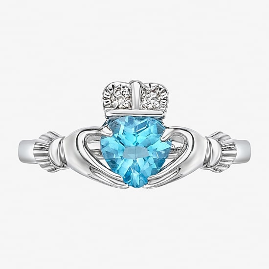 Womens Diamond Accent Genuine Blue Topaz Sterling Silver Claddagh Claddagh Cocktail Ring