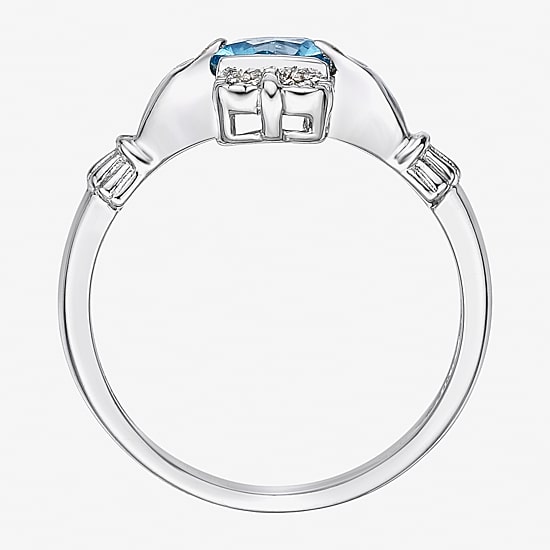 Womens Diamond Accent Genuine Blue Topaz Sterling Silver Claddagh Claddagh Cocktail Ring