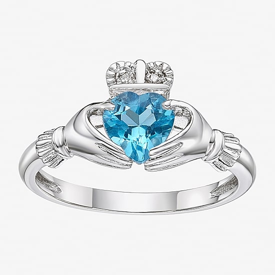 Womens Diamond Accent Genuine Blue Topaz Sterling Silver Claddagh Claddagh Cocktail Ring