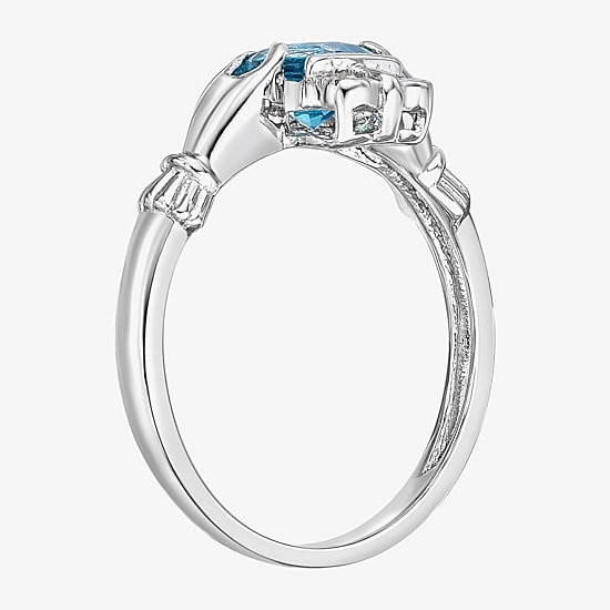 Womens Diamond Accent Genuine Blue Topaz Sterling Silver Claddagh Claddagh Cocktail Ring