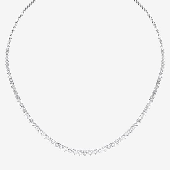 (F / Vs2) Womens White Diamond Sterling Silver 18 Inch Tennis Necklace