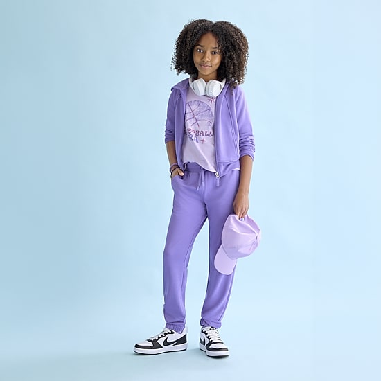 Xersion Super Soft Little & Big Kid Girls Stretch Fabric Cinched Mid Rise Regular Fit Fleece Jogger Pant