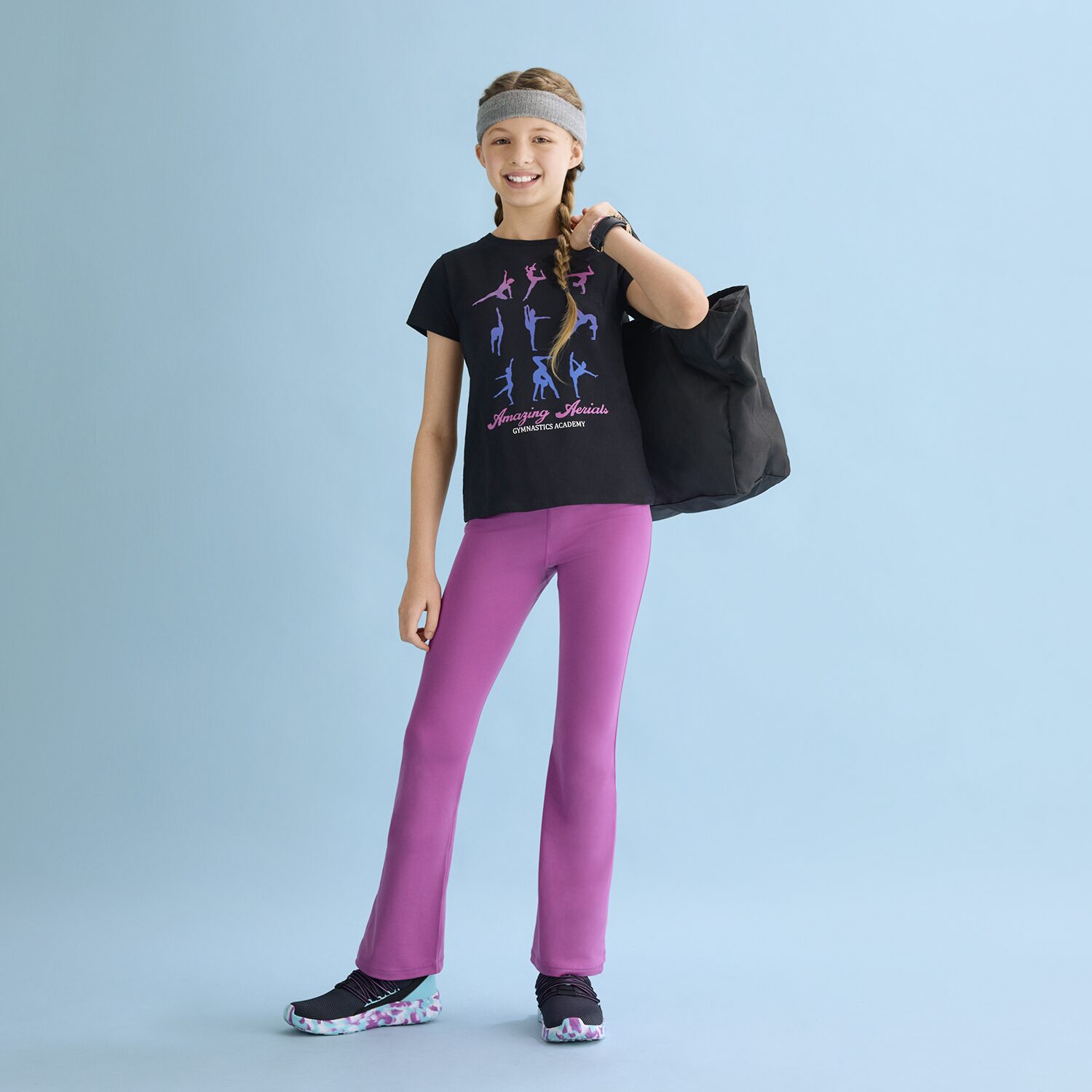 Xersion Little & Big Kid Girls Mid Rise 26 1/2" Active Foldover Waist Flare Full Length Leggings