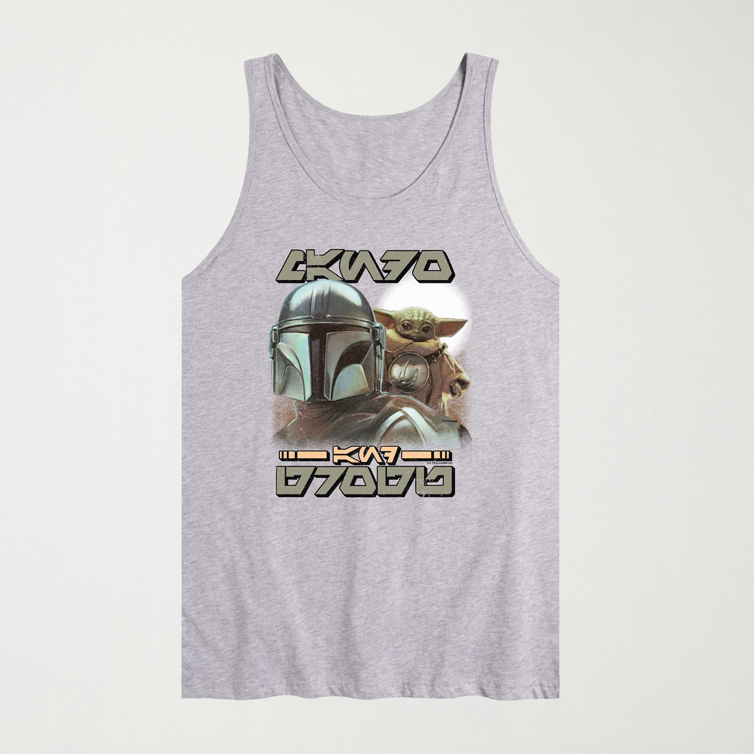 Novelty The Mandalorian And Grogu Aurebesh Alien Script Mens Scoop Neck Sleeveless Regular Fit Baby Yoda Star Wars Graphic T-Shirt