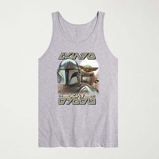 Novelty The Mandalorian And Grogu Aurebesh Alien Script Mens Scoop Neck Sleeveless Regular Fit Baby Yoda Star Wars Graphic T-Shirt