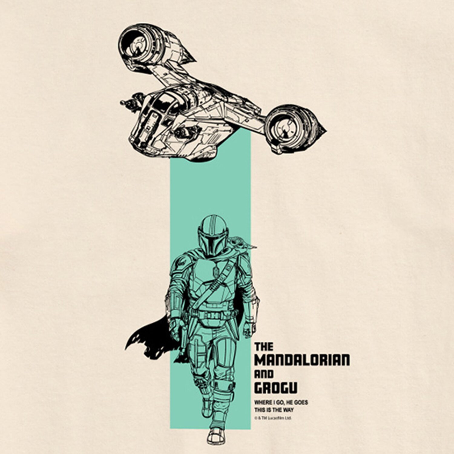 Novelty The Mandalorian And Grogu Razor Crest Ship Beam Mens Crew Neck Short Sleeve Regular Fit Baby Yoda Star Wars Graphic T-Shirt