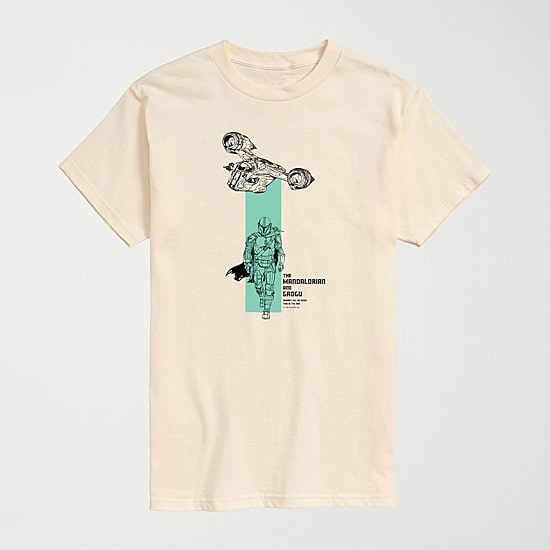 Novelty The Mandalorian And Grogu Razor Crest Ship Beam Mens Crew Neck Short Sleeve Regular Fit Baby Yoda Star Wars Graphic T-Shirt
