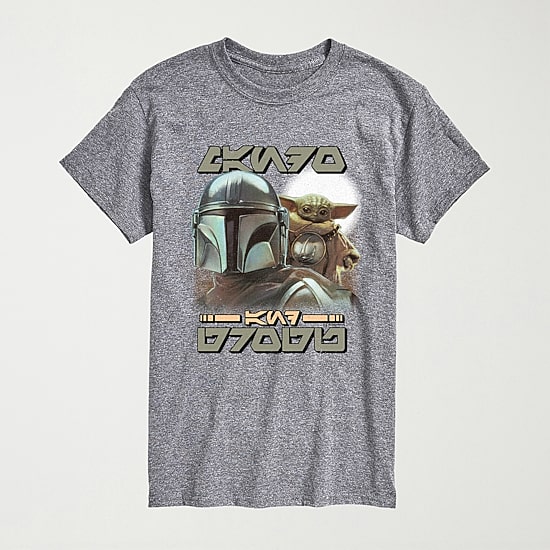 Novelty The Mandalorian And Grogu Aurebesh Alien Script Mens Crew Neck Short Sleeve Regular Fit Baby Yoda Star Wars Graphic T-Shirt