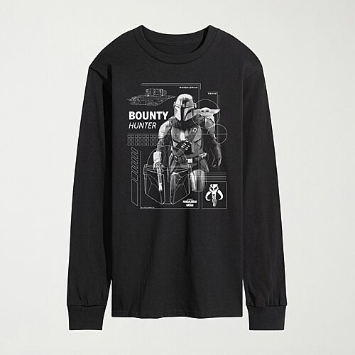 Novelty The Mandalorian And Grogu Bounty Hunter Mens Crew Neck Long Sleeve Regular Fit Baby Yoda Star Wars Graphic T-Shirt, Medium, Black