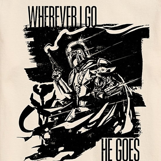 Novelty The Mandalorian And Grogu Where Ever I Go He Goes Mens Crew Neck Short Sleeve Regular Fit Baby Yoda Star Wars Graphic T-Shirt