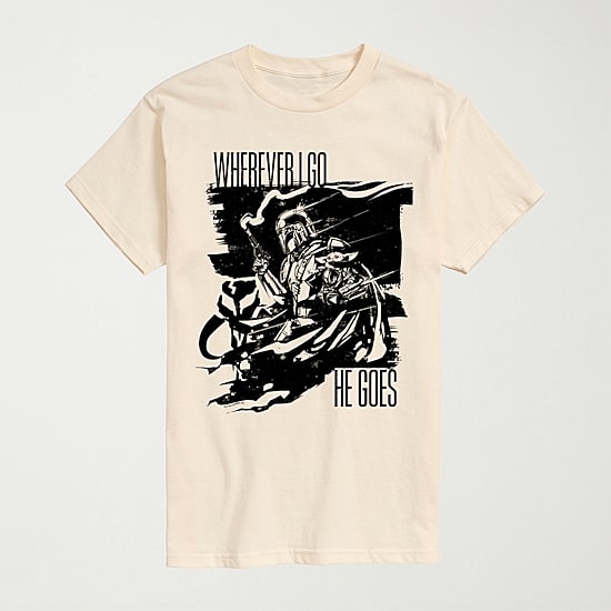 Novelty The Mandalorian And Grogu Where Ever I Go He Goes Mens Crew Neck Short Sleeve Regular Fit Baby Yoda Star Wars Graphic T-Shirt