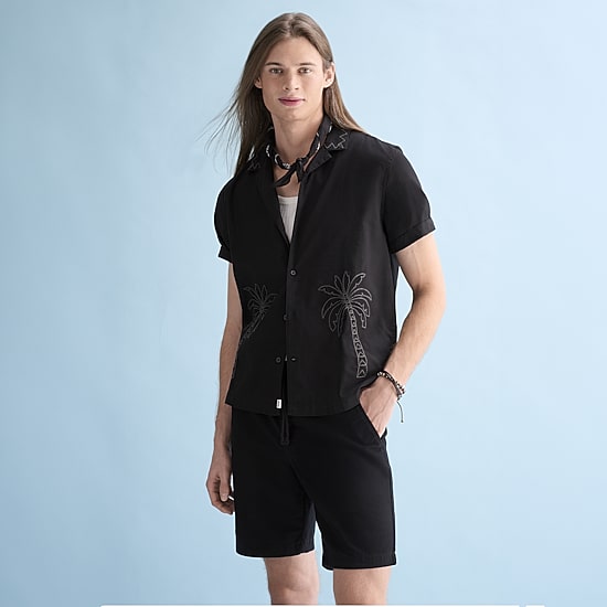 mutual weave Mens Short Sleeve Camp Shirt