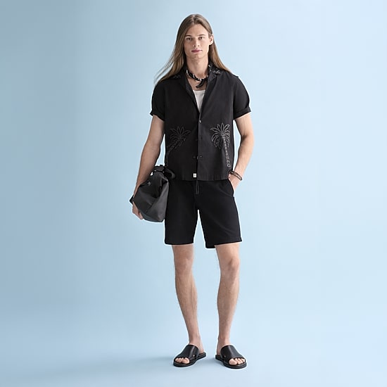 mutual weave Mens Short Sleeve Camp Shirt