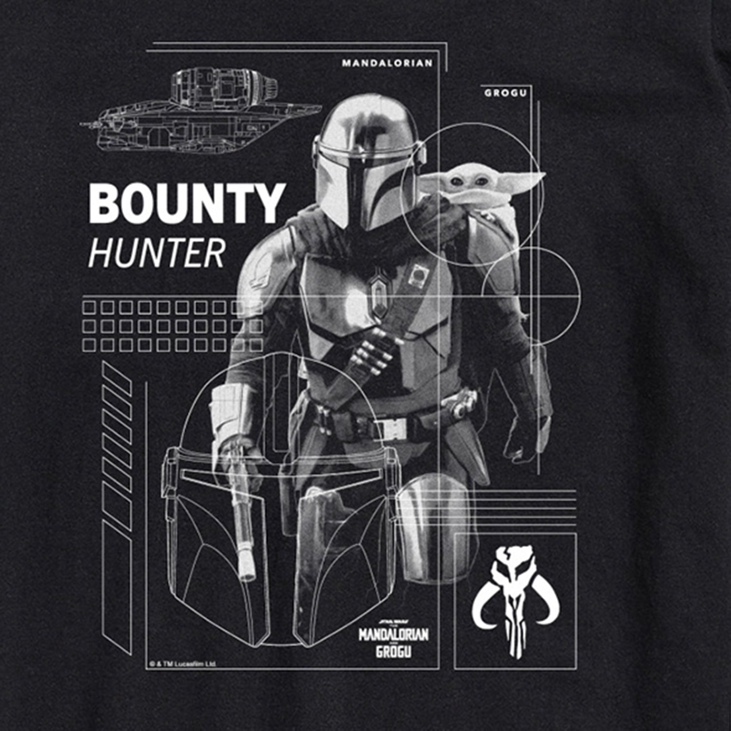 Novelty The Mandalorian and Grogu Bounty Hunter Mens Crew Neck Short Sleeve Regular Fit Baby Yoda Star Wars Big Tall Graphic T-Shirt