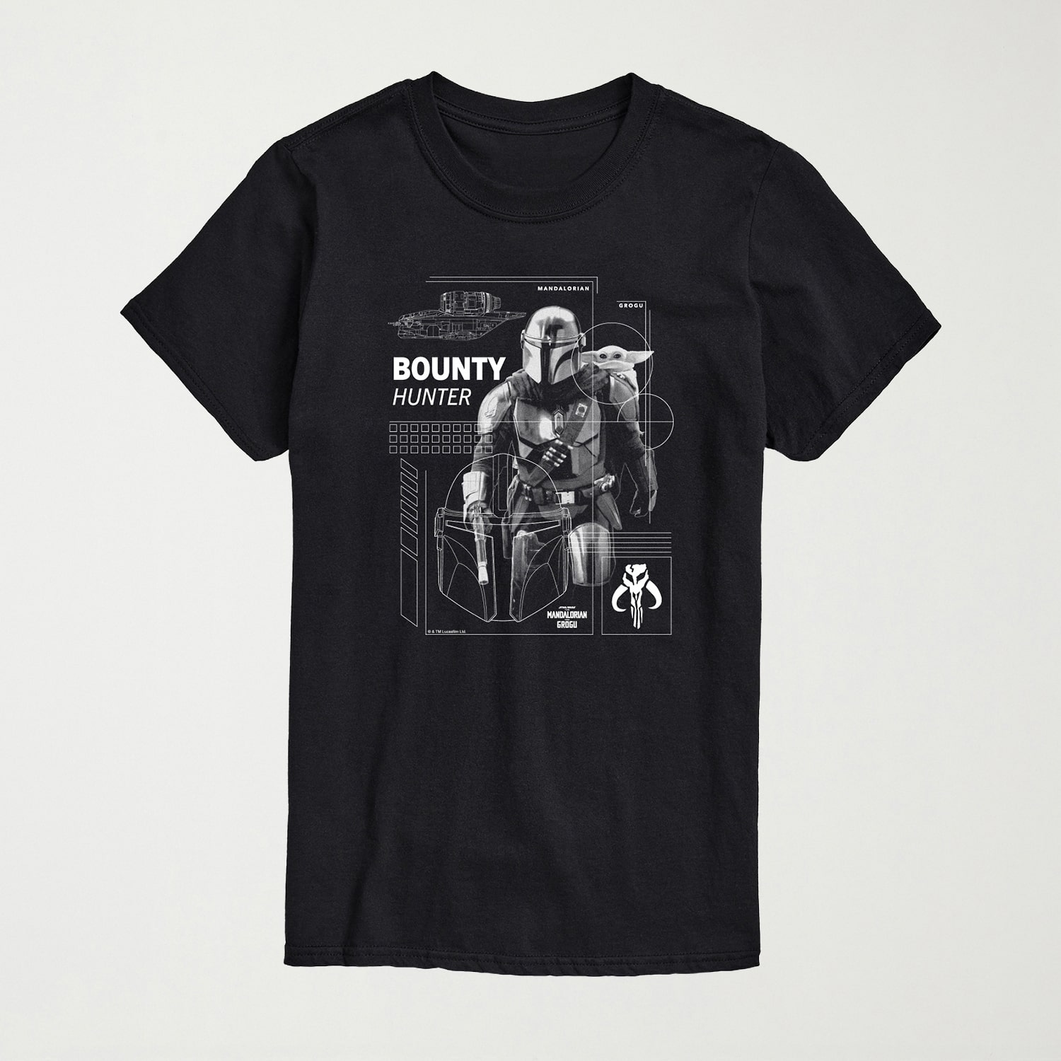 Novelty The Mandalorian and Grogu Bounty Hunter Mens Crew Neck Short Sleeve Regular Fit Baby Yoda Star Wars Big Tall Graphic T-Shirt