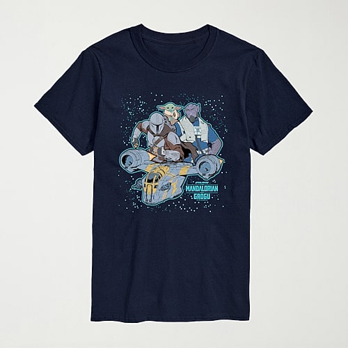 Novelty The Mandalorian And Grogu Collage Mens Crew Neck Short Sleeve Regular Fit Baby Yoda Star Wars Big and Tall Graphic T-Shirt, X-large Tall, Blue