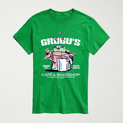 Novelty The Mandalorian Grogu'S Bakeshop Mens Crew Neck Short Sleeve Regular Fit Baby Yoda Star Wars Big and Tall Graphic T-Shirt, X-large Tall, Green