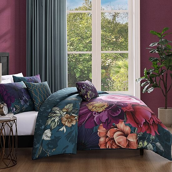 Bebejan Vibrant Flora 5-pc. Midweight REVERSIBLE Comforter Set