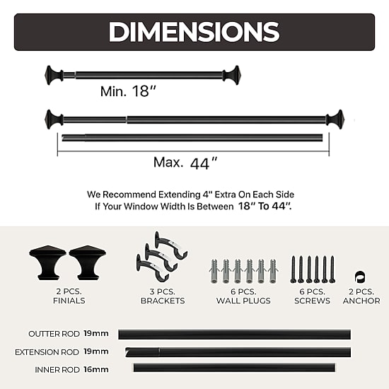 Deco Window 1 IN Adjustable Curtain Rod