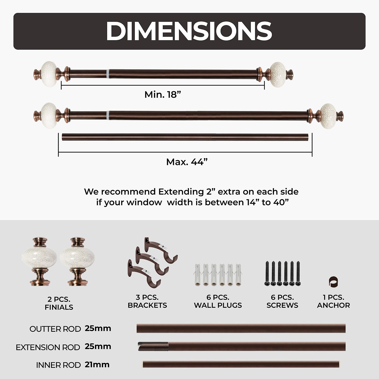 Deco Window Supreme Ceramic 1 Adjustable Curtain Rod