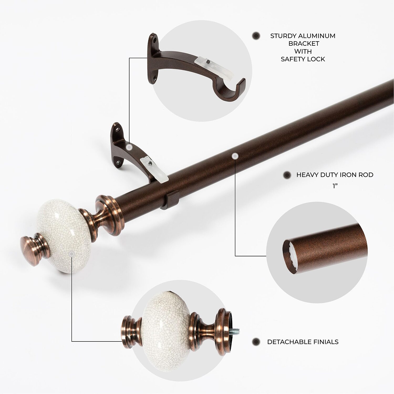 Deco Window Supreme Ceramic 1 Adjustable Curtain Rod