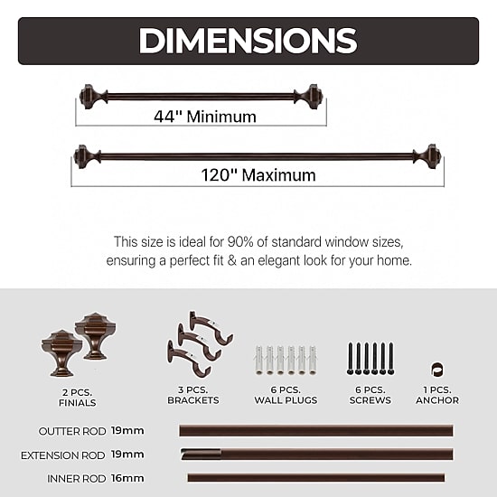 Deco Window 1 IN Adjustable Curtain Rod