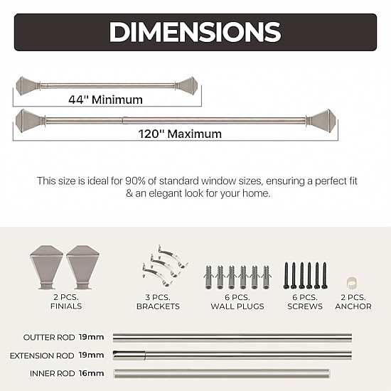 Deco Window 1 IN Adjustable Curtain Rod