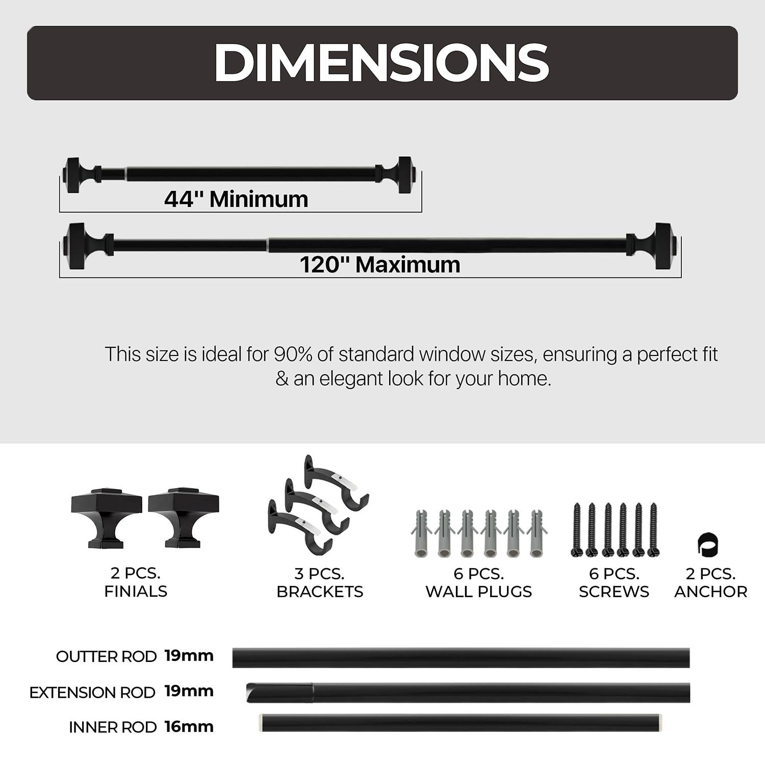 Deco Window Square 1 Adjustable Curtain Rod