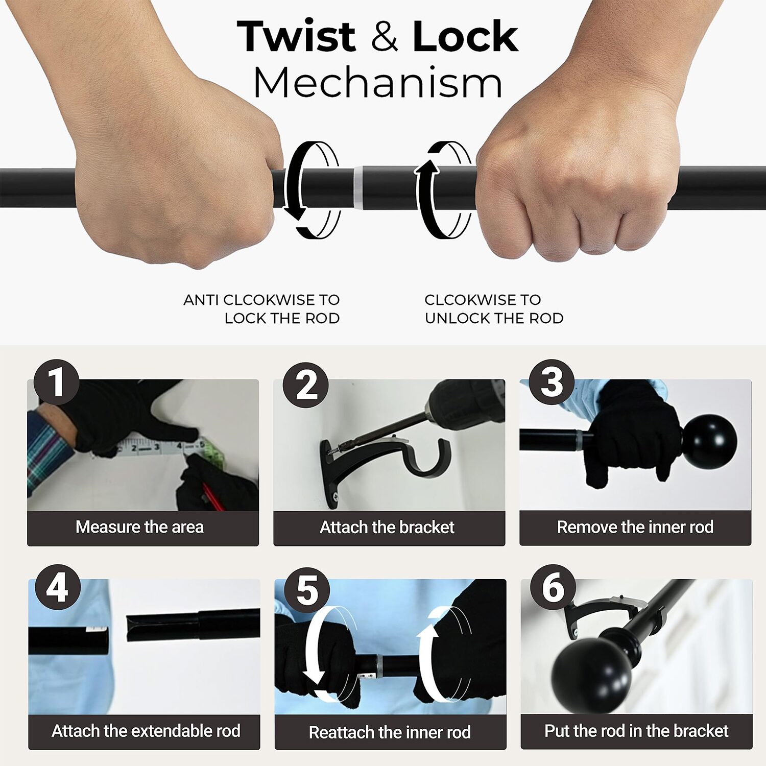Deco Window Square 1 Adjustable Curtain Rod